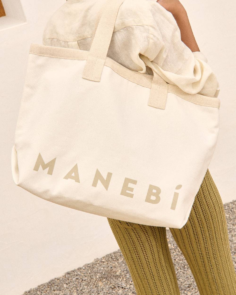Manebí Canvas California Tote Bag - White With Beige Logo