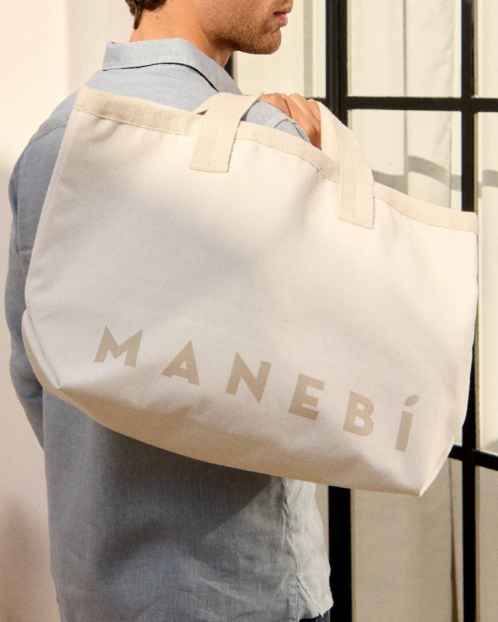 Manebí Canvas California Tote Bag - White With Beige Logo