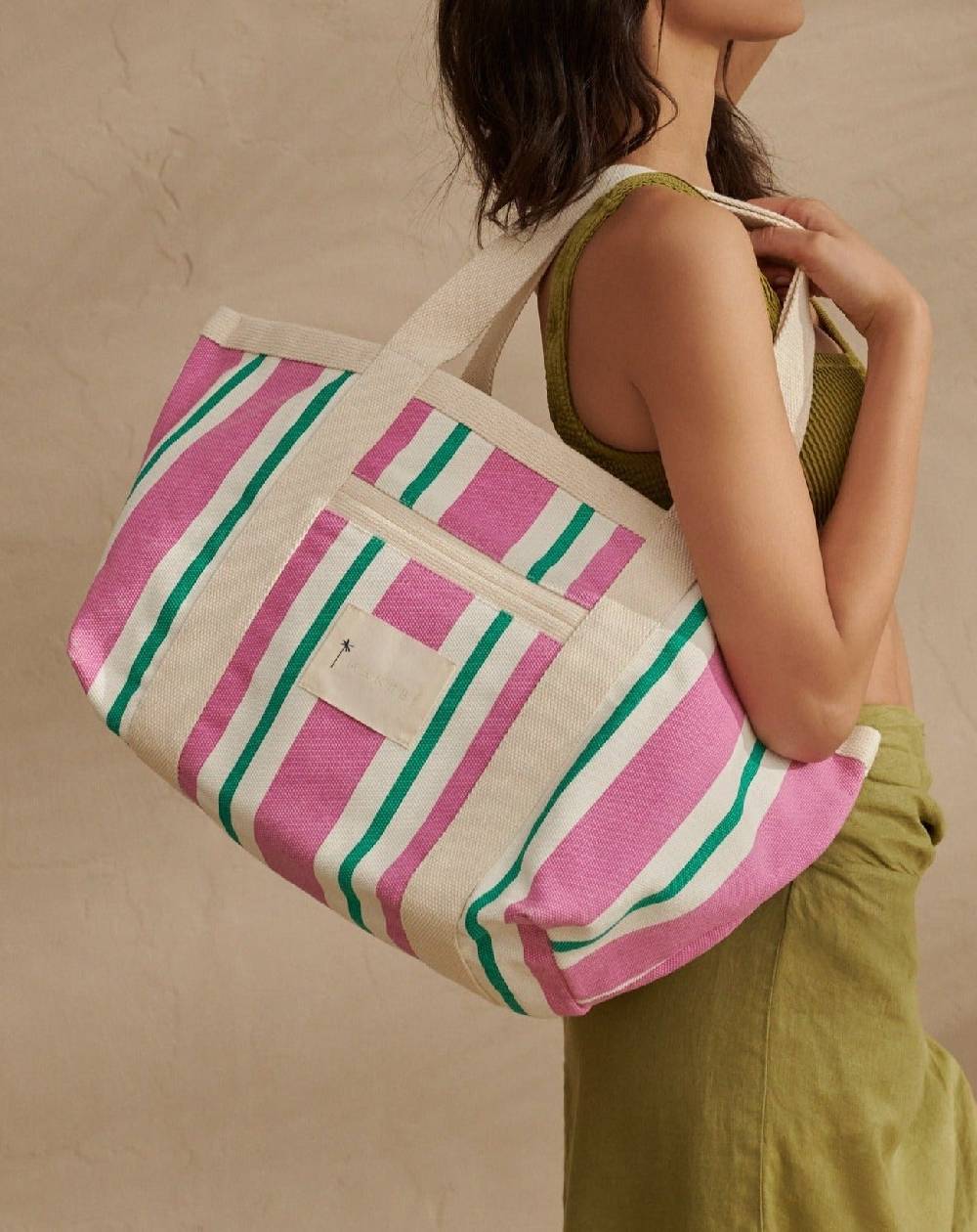 Manebí Canvas Tote Bag - Portofino Pink And Green Stripes
