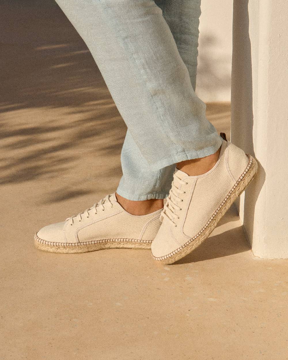 Manebí Cotton Canvas Lace-Up Espadrilles - Yucatán - Natural