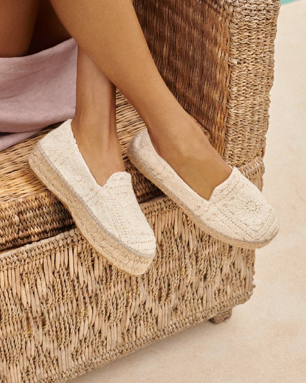 Manebí Cotton Crochet|Double Sole Espadrilles - Natural