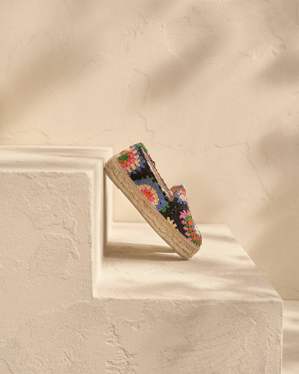 Manebí Cotton Crochet Double Sole Espadrilles - Yucatán Orange And Pink On Black