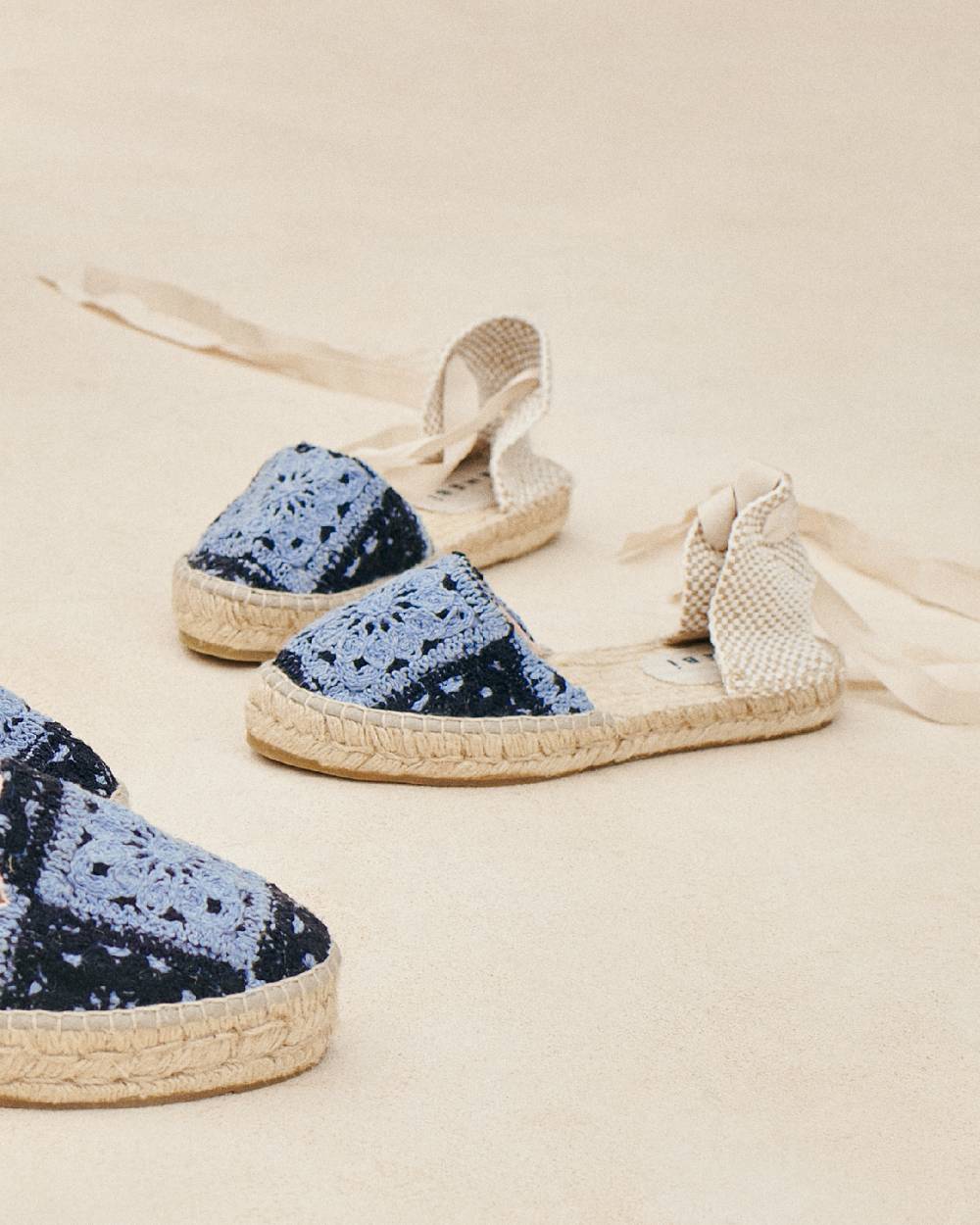 Manebí Cotton Crochet|Flat Valenciana Espadrilles - Indigo \u0026 Navy Blue