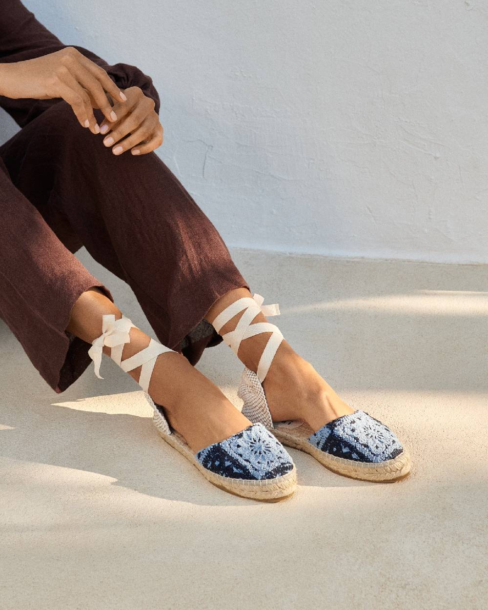 Manebí Cotton Crochet|Flat Valenciana Espadrilles - Indigo \u0026 Navy Blue
