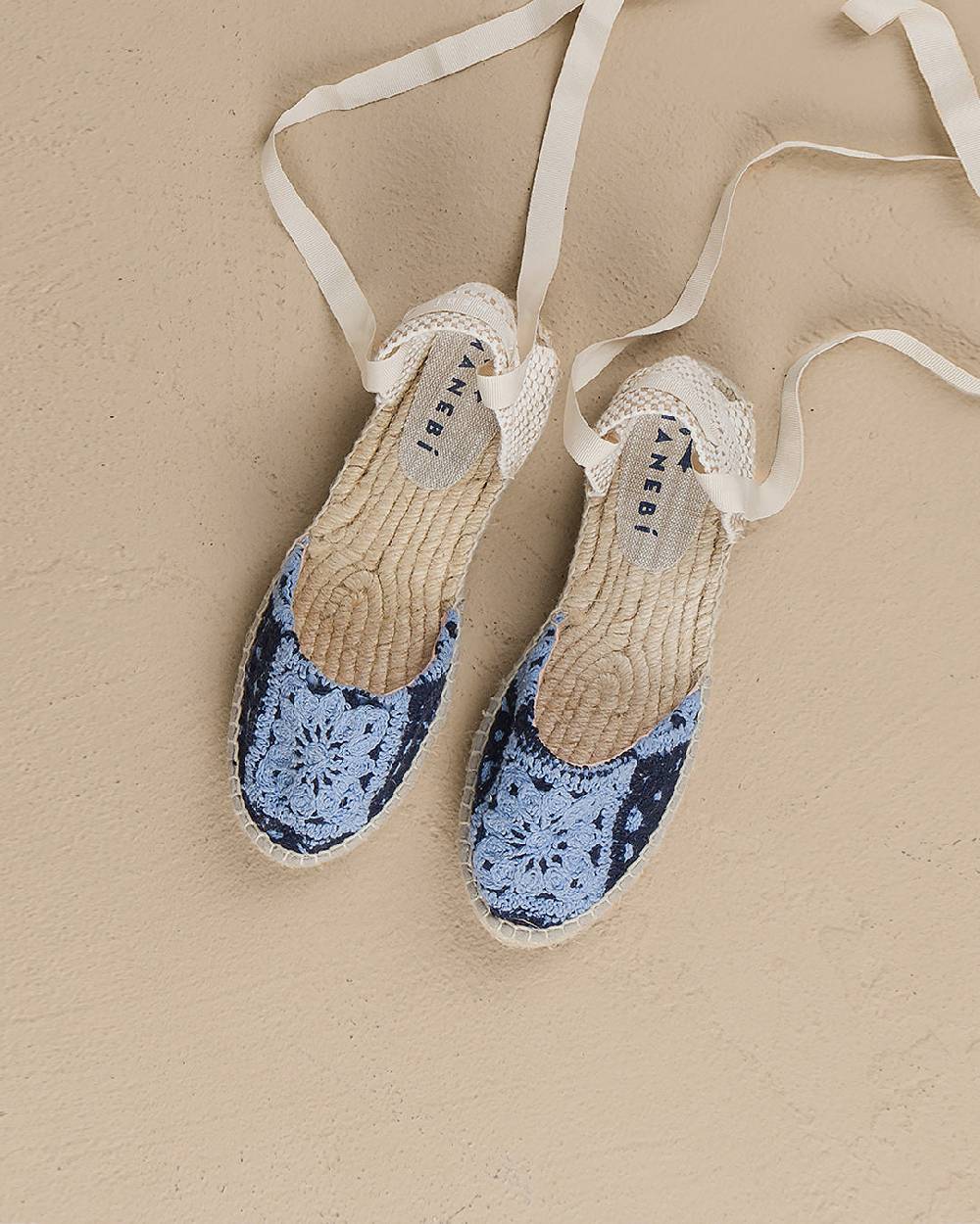 Manebí Cotton Crochet|Flat Valenciana Espadrilles - Indigo \u0026 Navy Blue