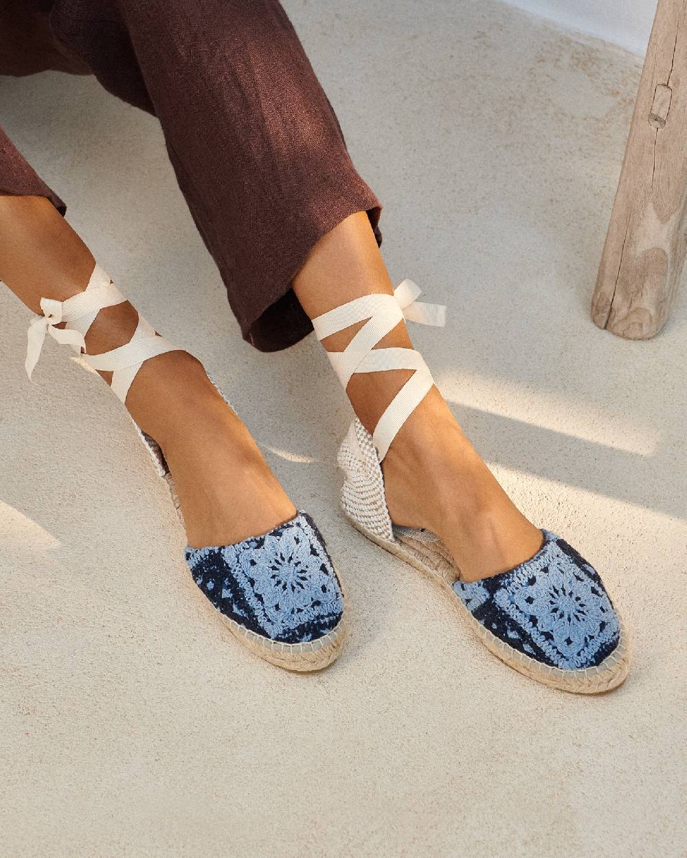 Manebí Cotton Crochet|Flat Valenciana Espadrilles - Indigo \u0026 Navy Blue