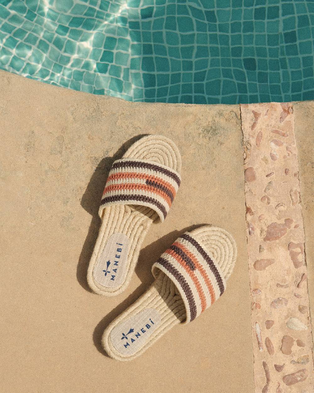 Manebí Cotton Crochet Jute Sandals - Cocoa \u0026 Orange Rust Stripes