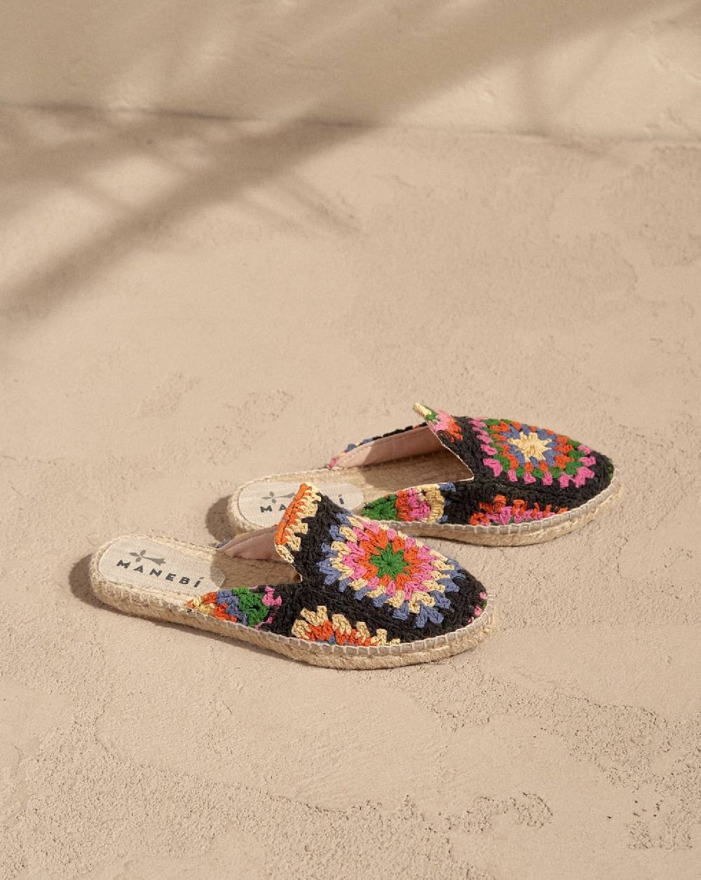 Manebí Cotton Crochet Mules - Yucatán Orange And Pink On Black