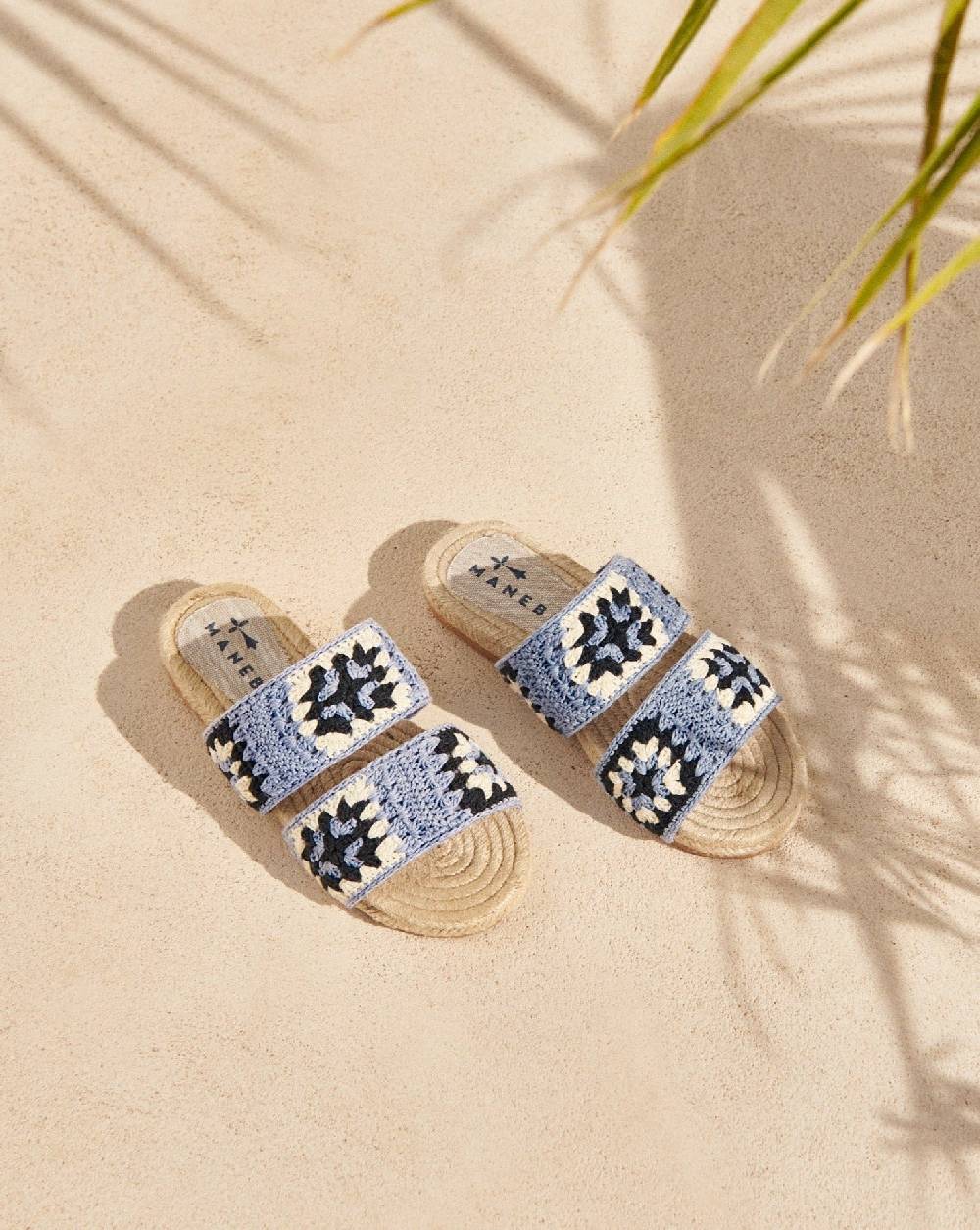 Manebí Cotton Crochet Two Bands|Jute Sandals - Indigo \u0026 Navy Blue