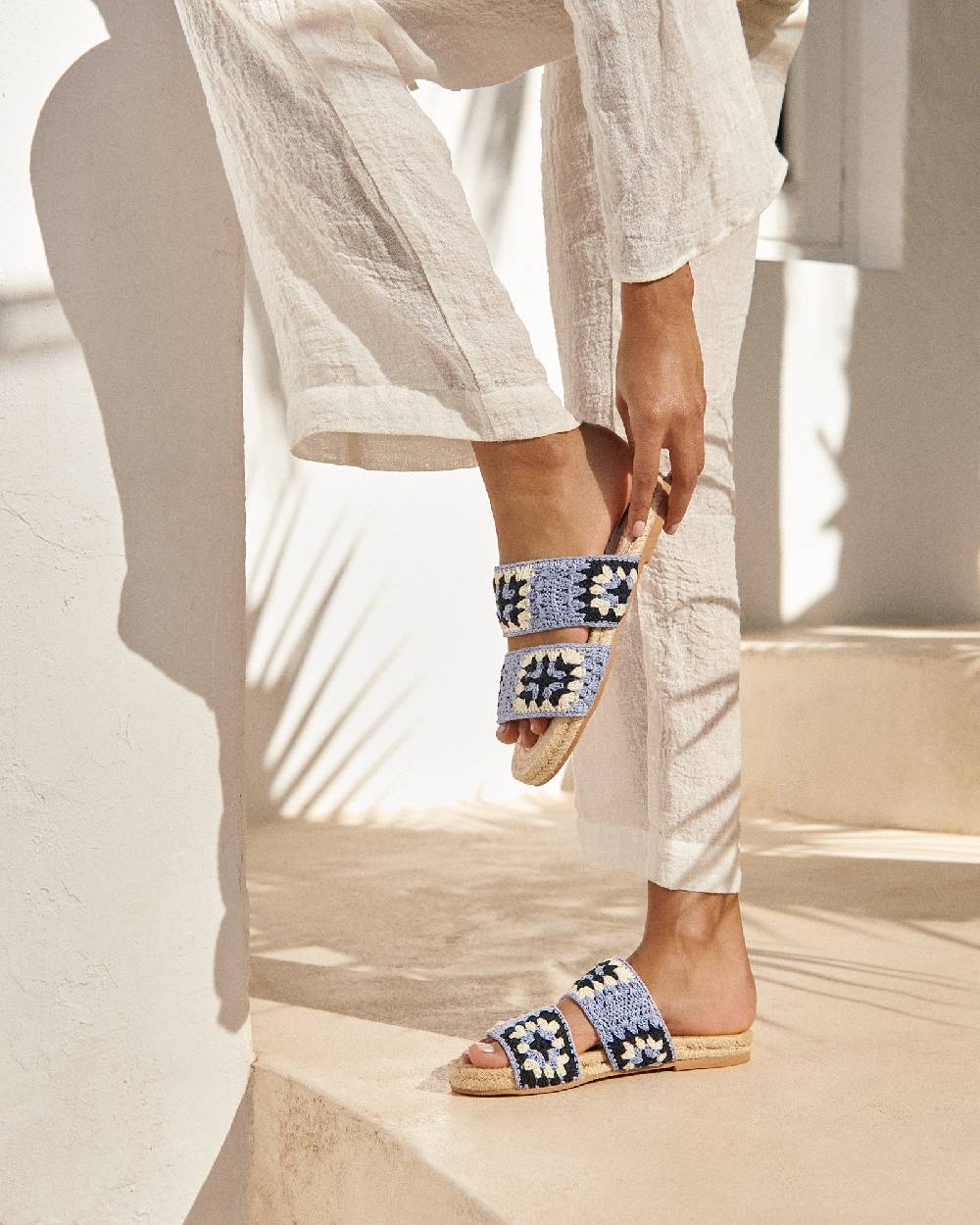 Manebí Cotton Crochet Two Bands|Jute Sandals - Indigo \u0026 Navy Blue