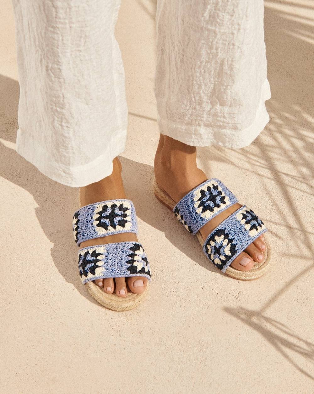 Manebí Cotton Crochet Two Bands|Jute Sandals - Indigo \u0026 Navy Blue
