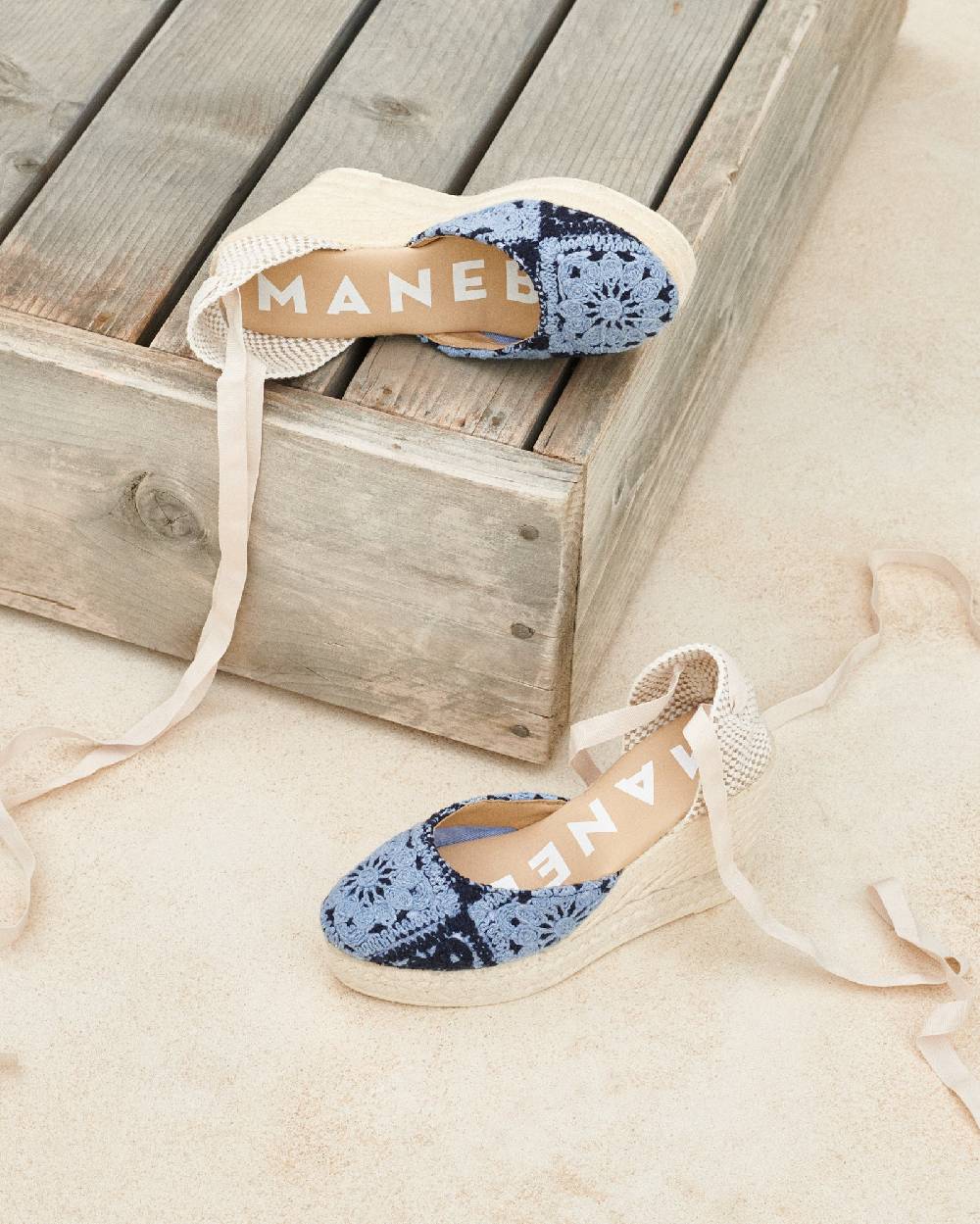 Manebí Cotton Crochet|Wedge Espadrilles - Indigo \u0026 Navy Blue