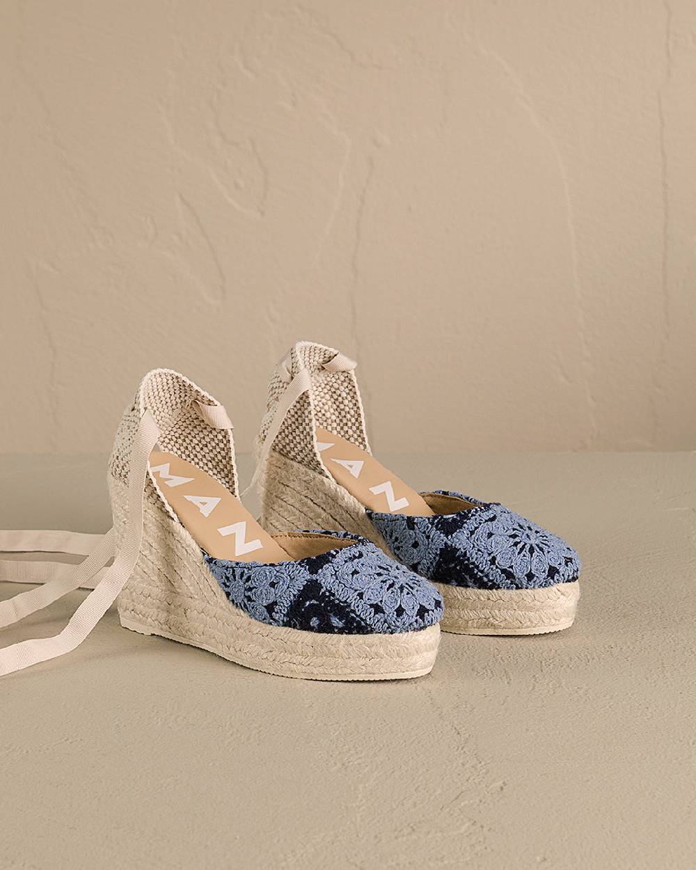 Manebí Cotton Crochet|Wedge Espadrilles - Indigo \u0026 Navy Blue