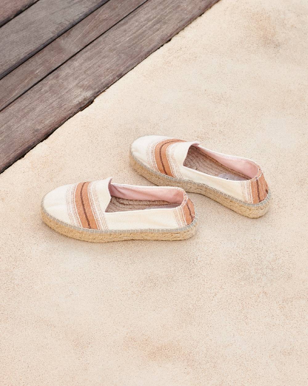 Manebí Cotton Linen And Silk Raw Fabric|Double Sole Espadrilles - Rust Macro Stripe
