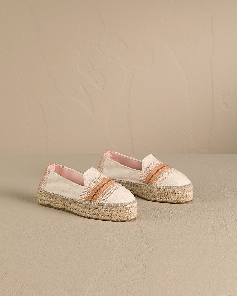 Manebí Cotton Linen And Silk Raw Fabric|Double Sole Espadrilles - Rust Macro Stripe