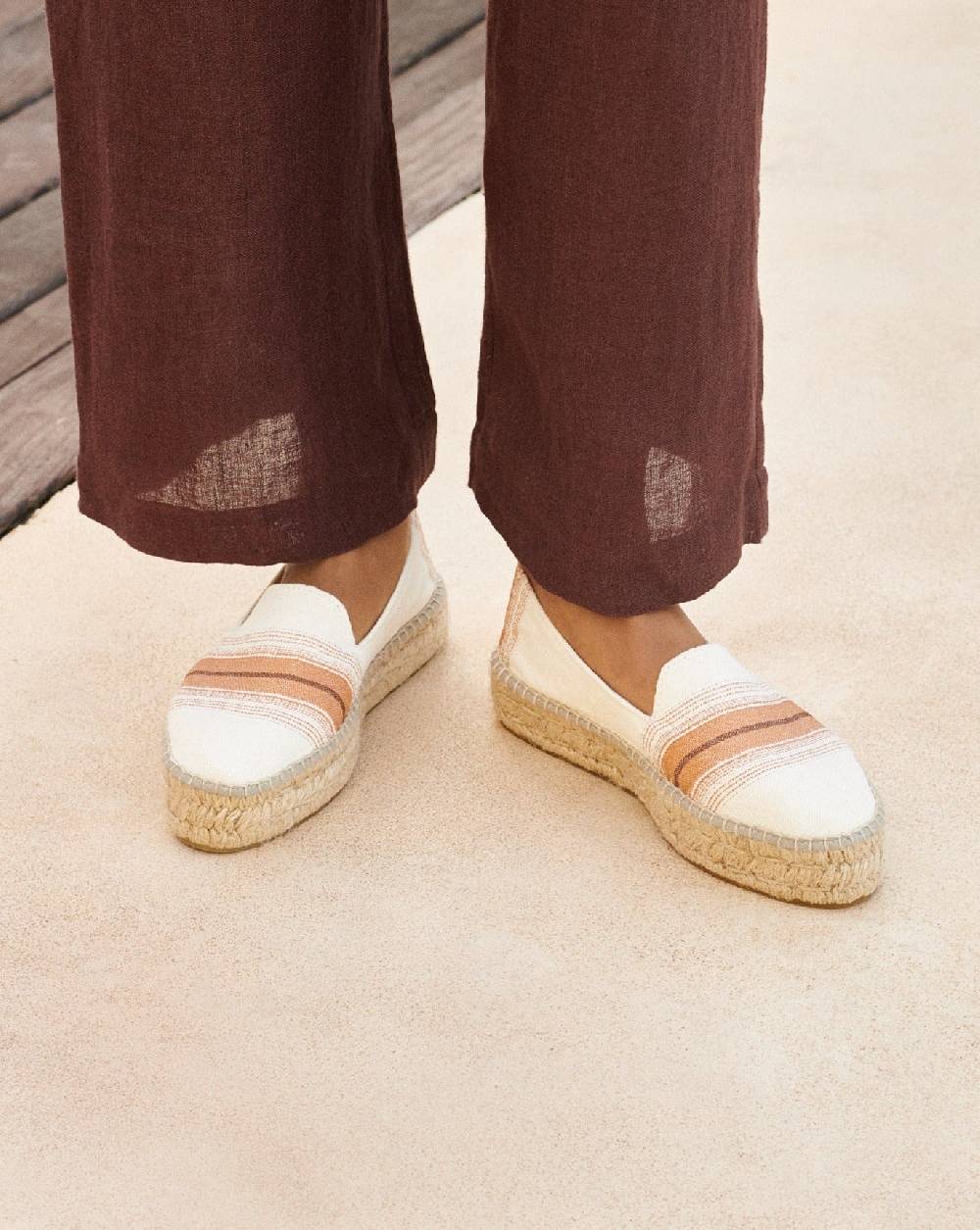 Manebí Cotton Linen And Silk Raw Fabric|Double Sole Espadrilles - Rust Macro Stripe