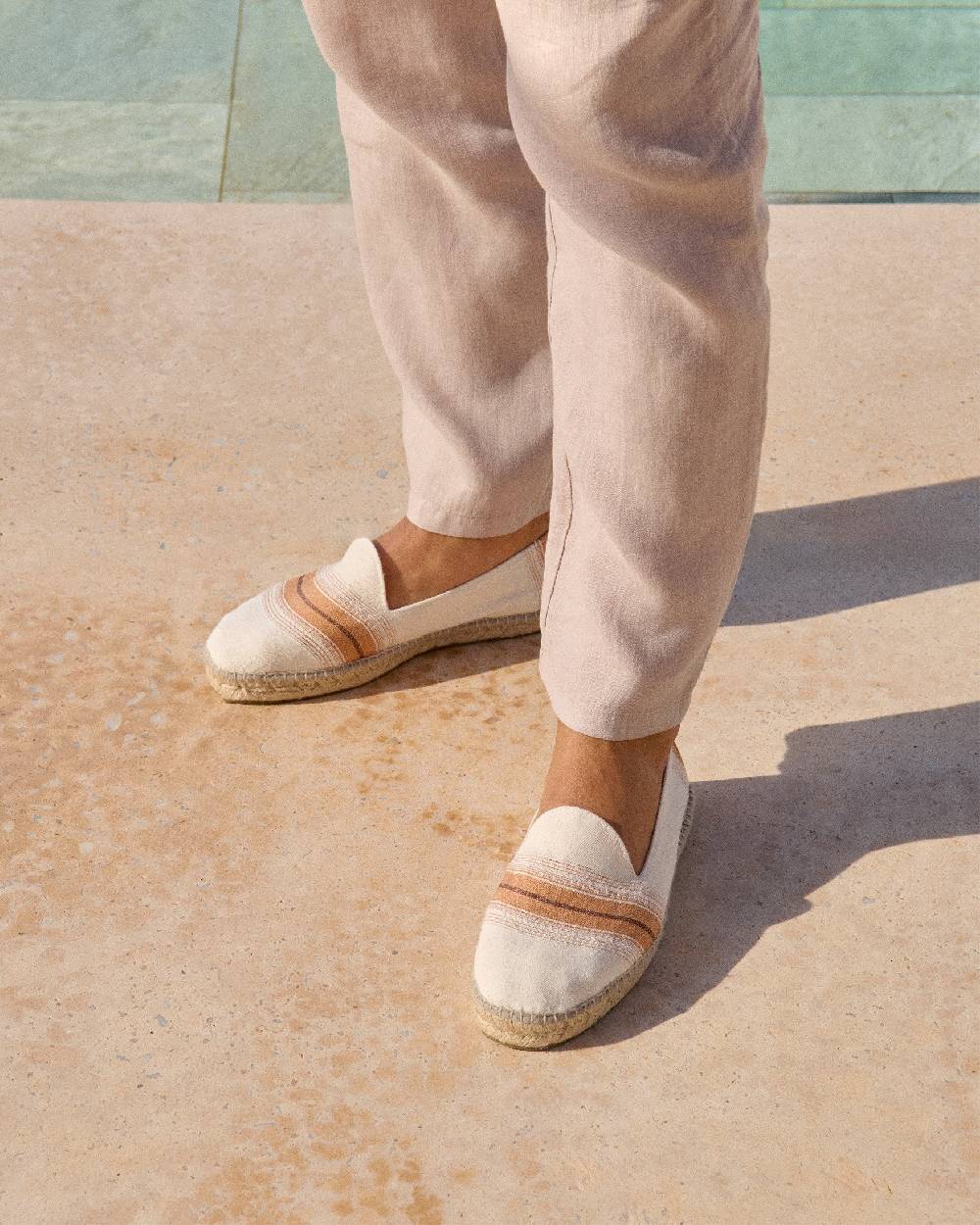 Manebí Cotton Linen And Silk|Raw Fabric Espadrilles - Rust Macro Stripe