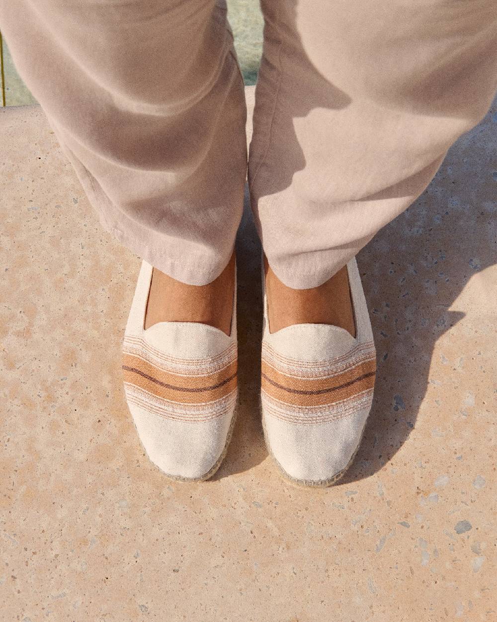 Manebí Cotton Linen And Silk|Raw Fabric Espadrilles - Rust Macro Stripe
