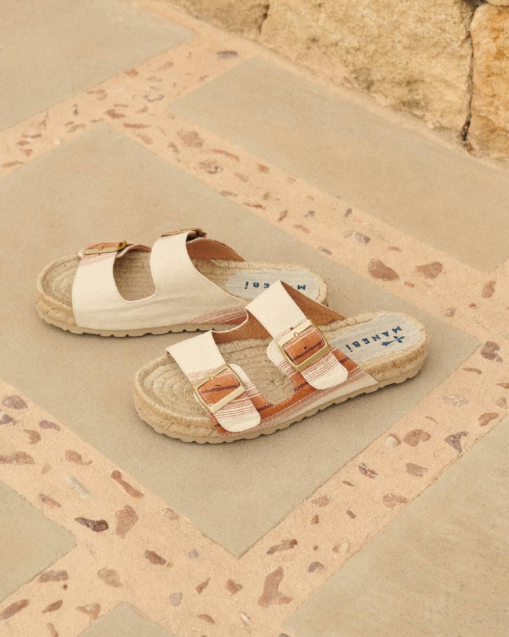 Manebí Cotton Linen And Silk Raw Fabric|Nordic Sandals - Rust Macro Stripe