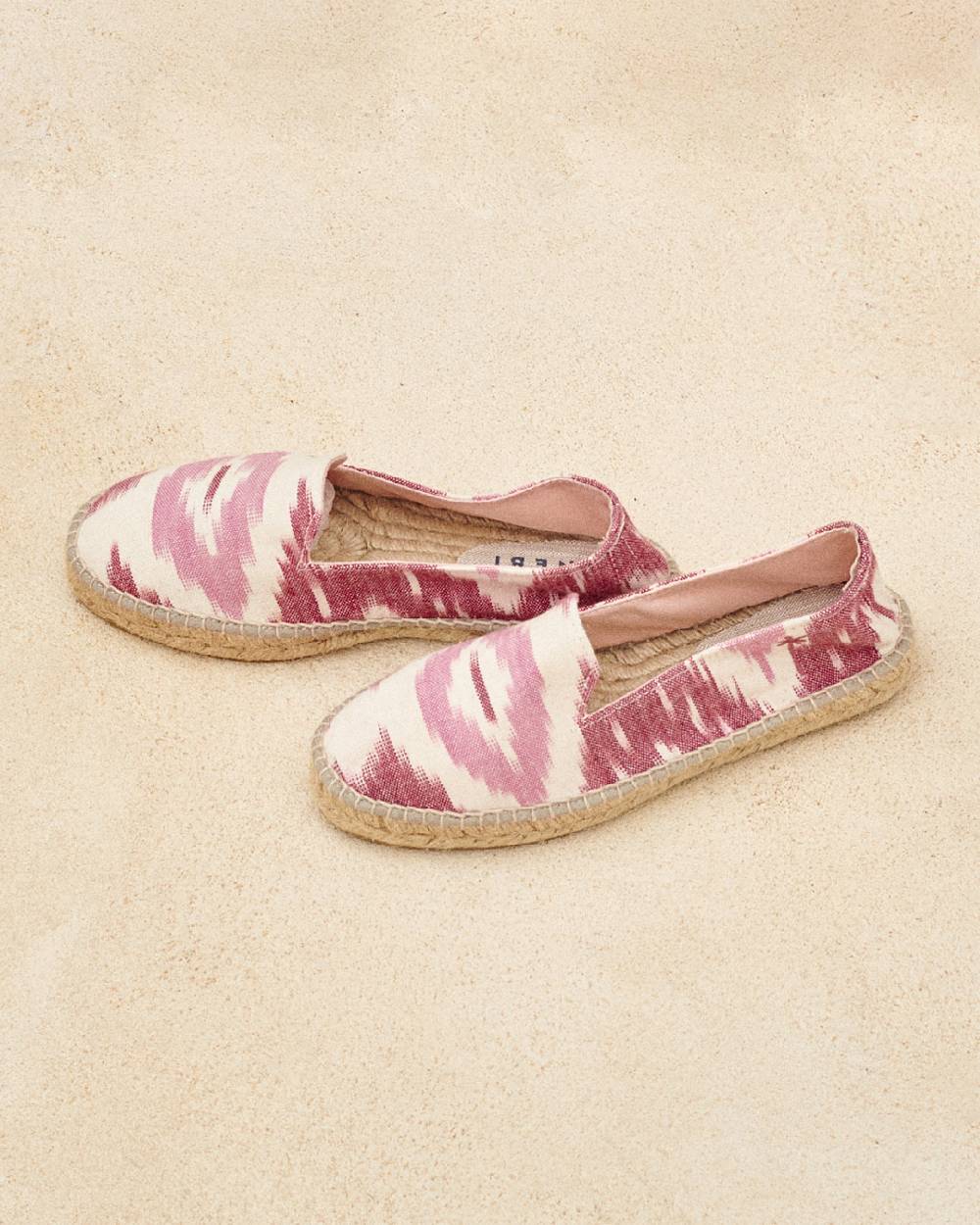 Manebí Dyed Cotton Flat Espadrilles - Tulum Pink And White Ikat