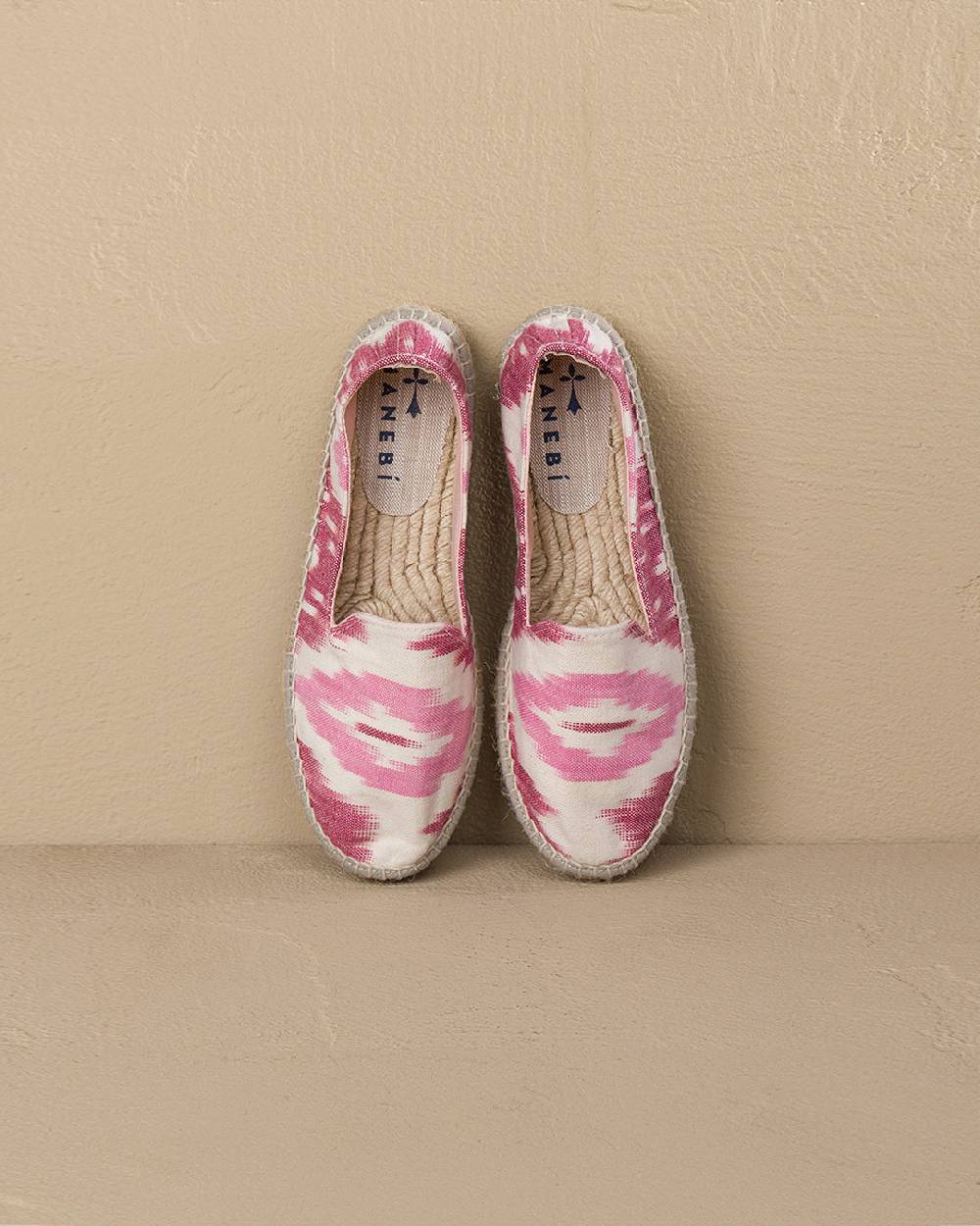 Manebí Dyed Cotton Flat Espadrilles - Tulum Pink And White Ikat
