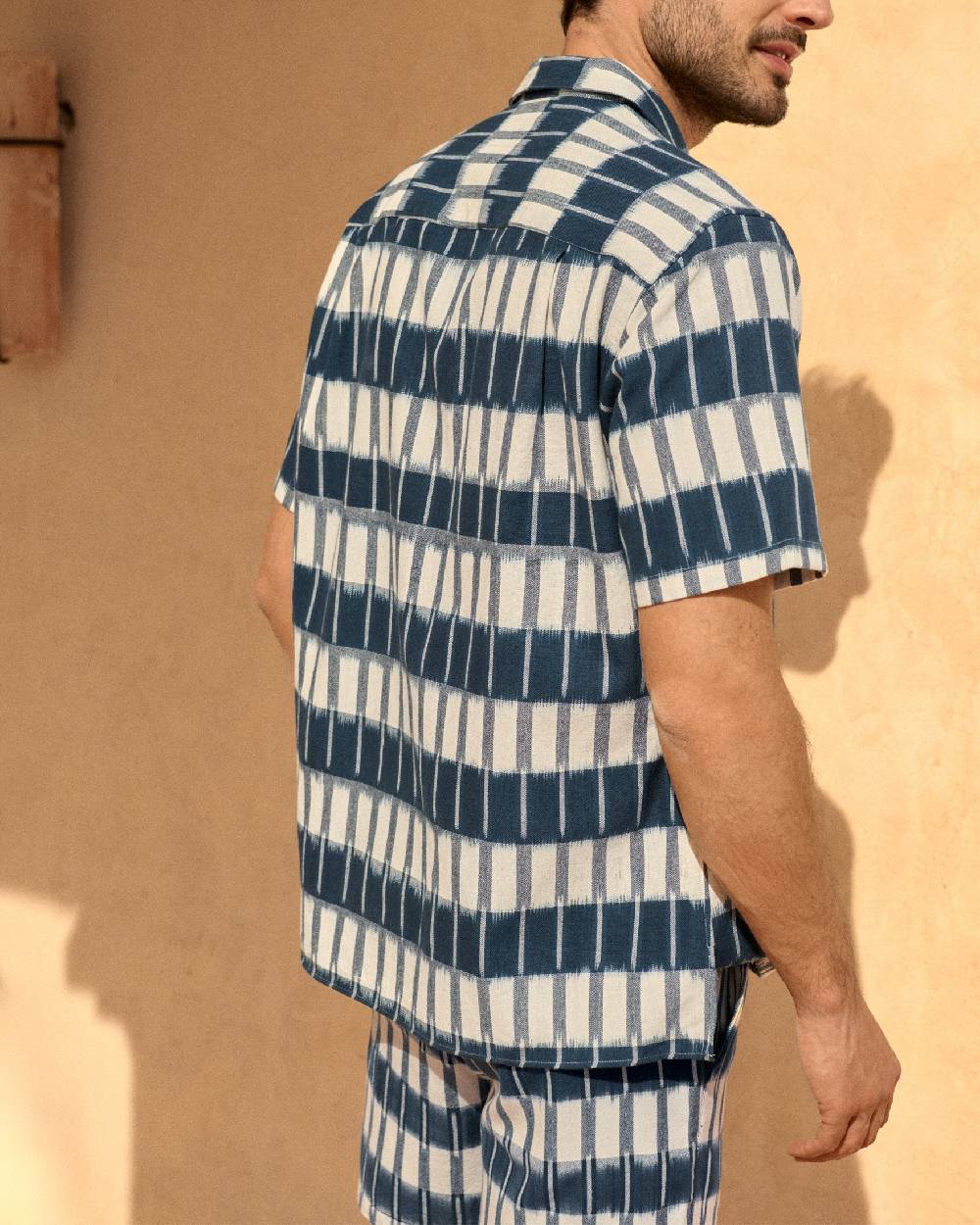 Manebí Dyed Cotton|Havana Camp-Collar Shirt - Navy Blue \u0026 Indigo Pattern