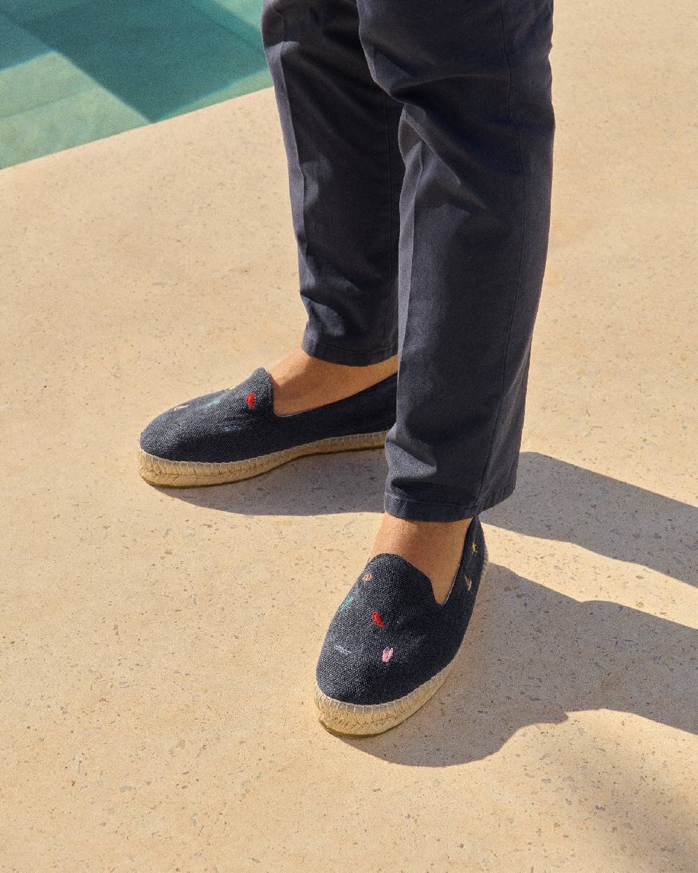 Manebí Espadrillas Flat In Canapa Biologica Con Ricami - Palm Springs - Navy \u0026 Multicolor Summer Stickers