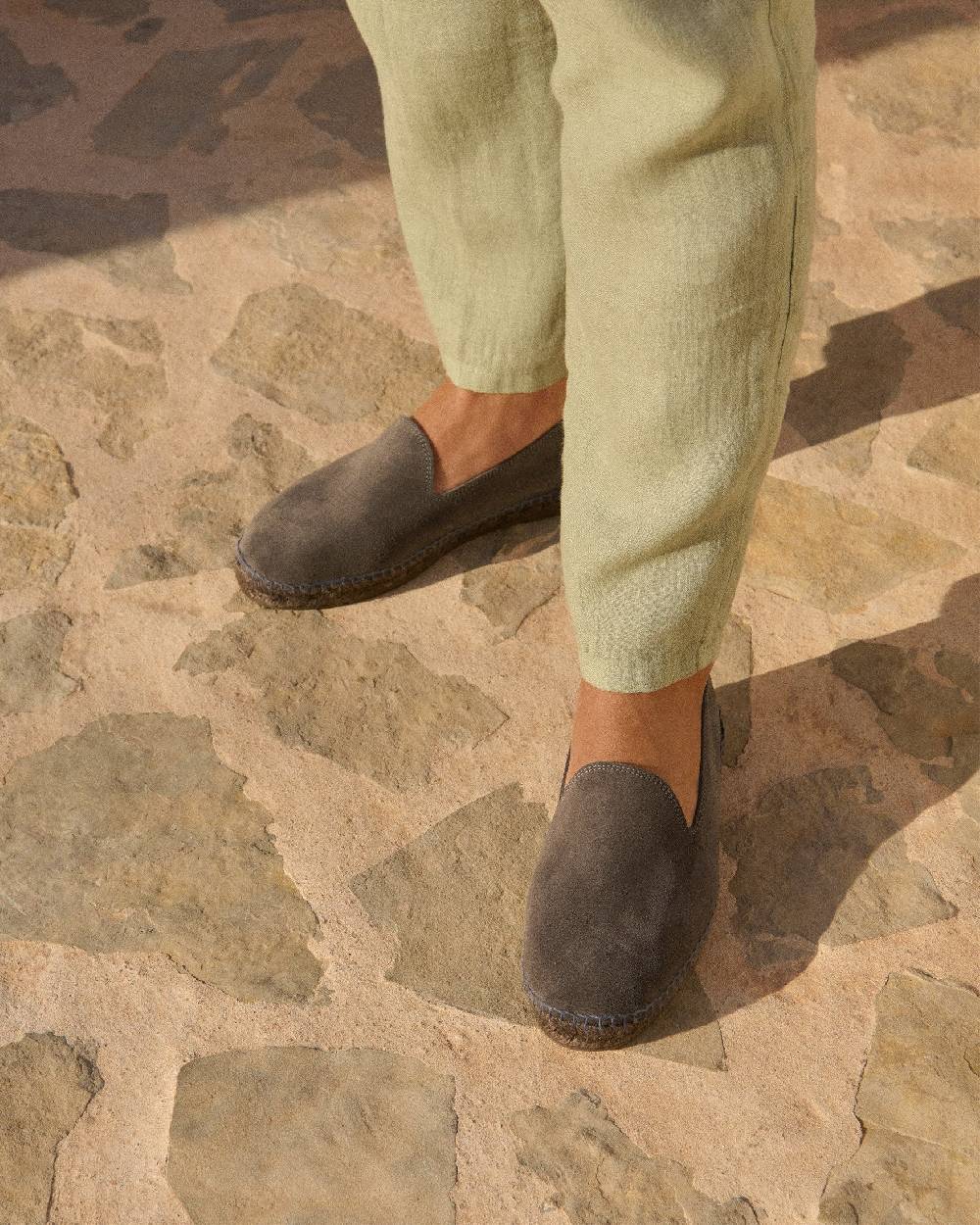 Manebí Espadrillas Flat In Pelle Scamosciata - Hamptons - Carbon Grey Ton Sur Ton