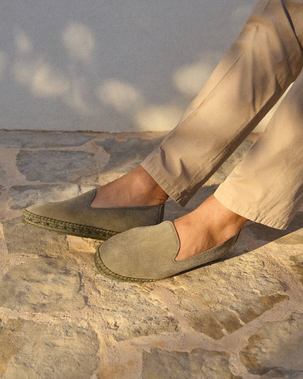 Manebí Espadrillas Flat In Pelle Scamosciata - Hamptons - Forest On Tone