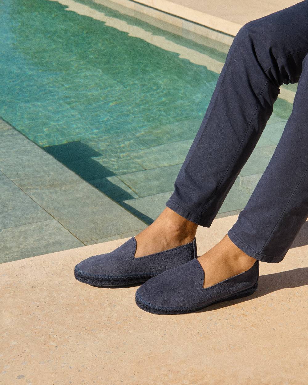 Manebí Espadrillas Flat In Pelle Scamosciata - Hamptons -Patriot Blu Ton Sur Ton