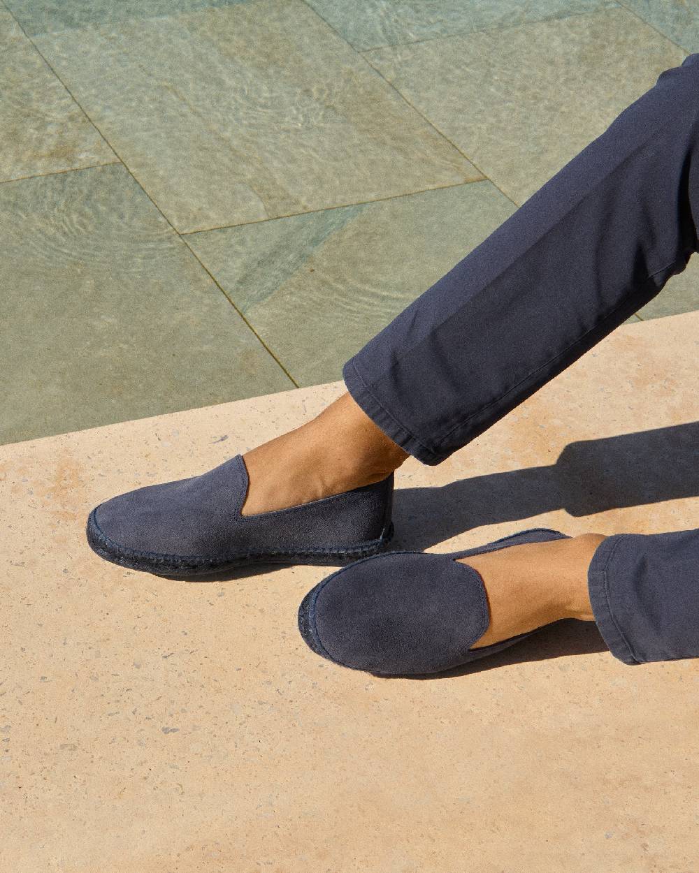 Manebí Espadrillas Flat In Pelle Scamosciata - Hamptons -Patriot Blu Ton Sur Ton