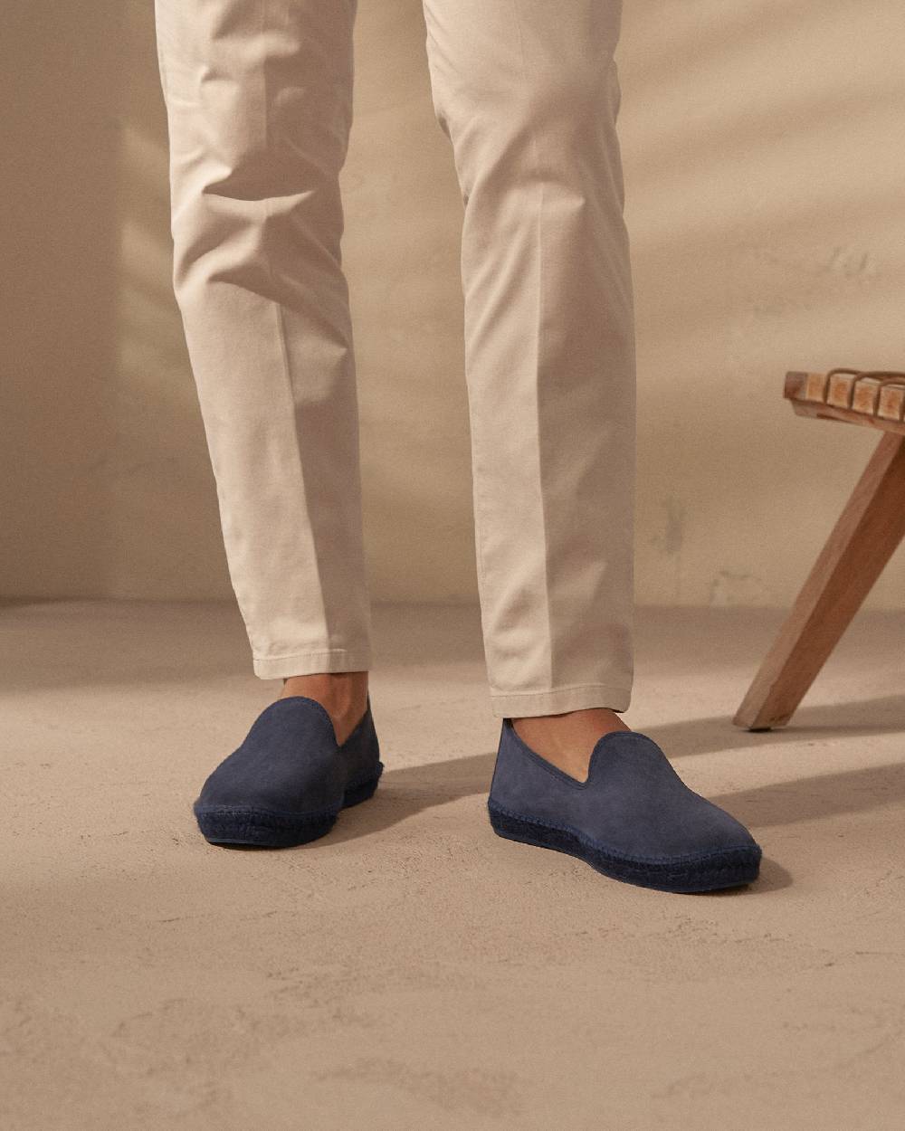 Manebí Espadrillas Flat In Pelle Scamosciata - Hamptons -Patriot Blu Ton Sur Ton