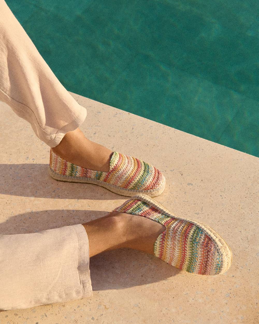 Manebí Espadrillas Flat Zig Zag In Rafia - Yucatán - Green Red Mix
