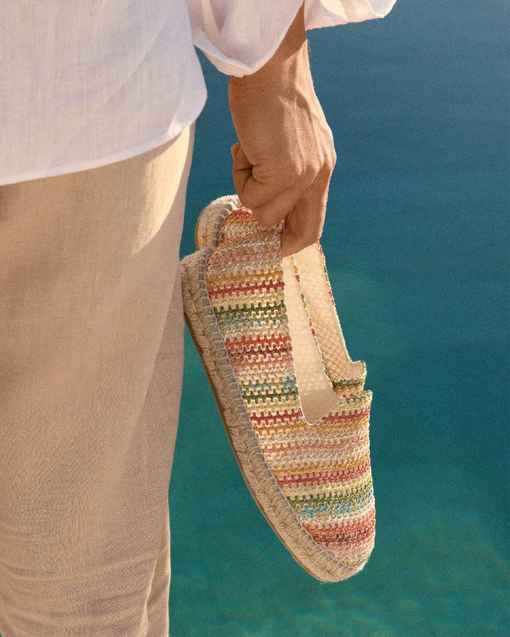 Manebí Espadrillas Flat Zig Zag In Rafia - Yucatán - Green Red Mix
