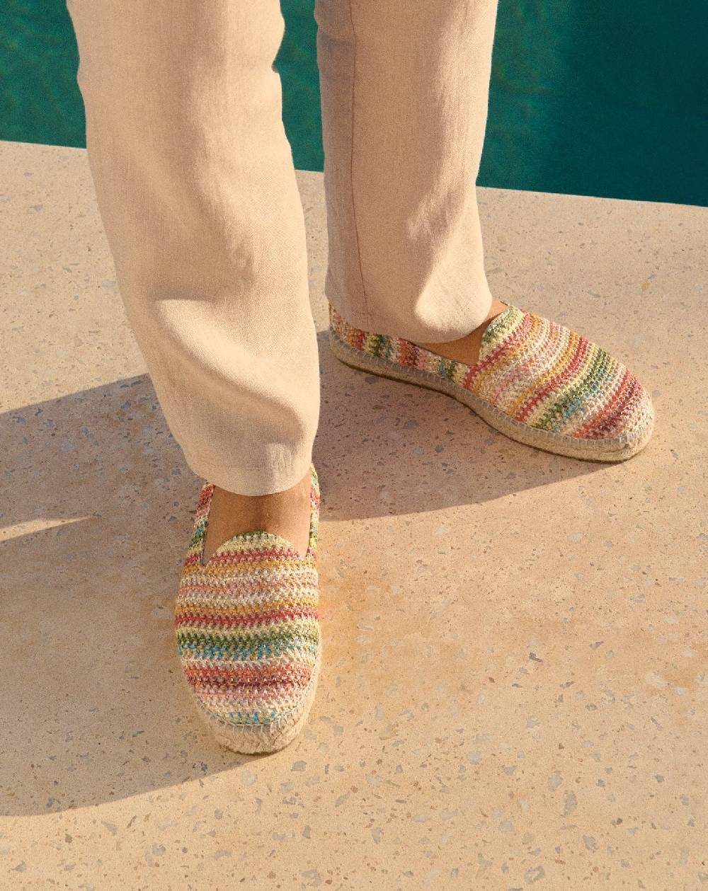 Manebí Espadrillas flat Zig Zag in rafia - Yucatán - Green Red Mix