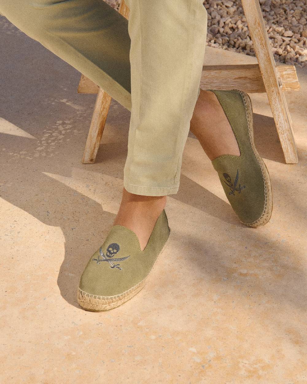 Manebí Espadrillas - Palm Springs - Verde Militare e Teschio Carbonio