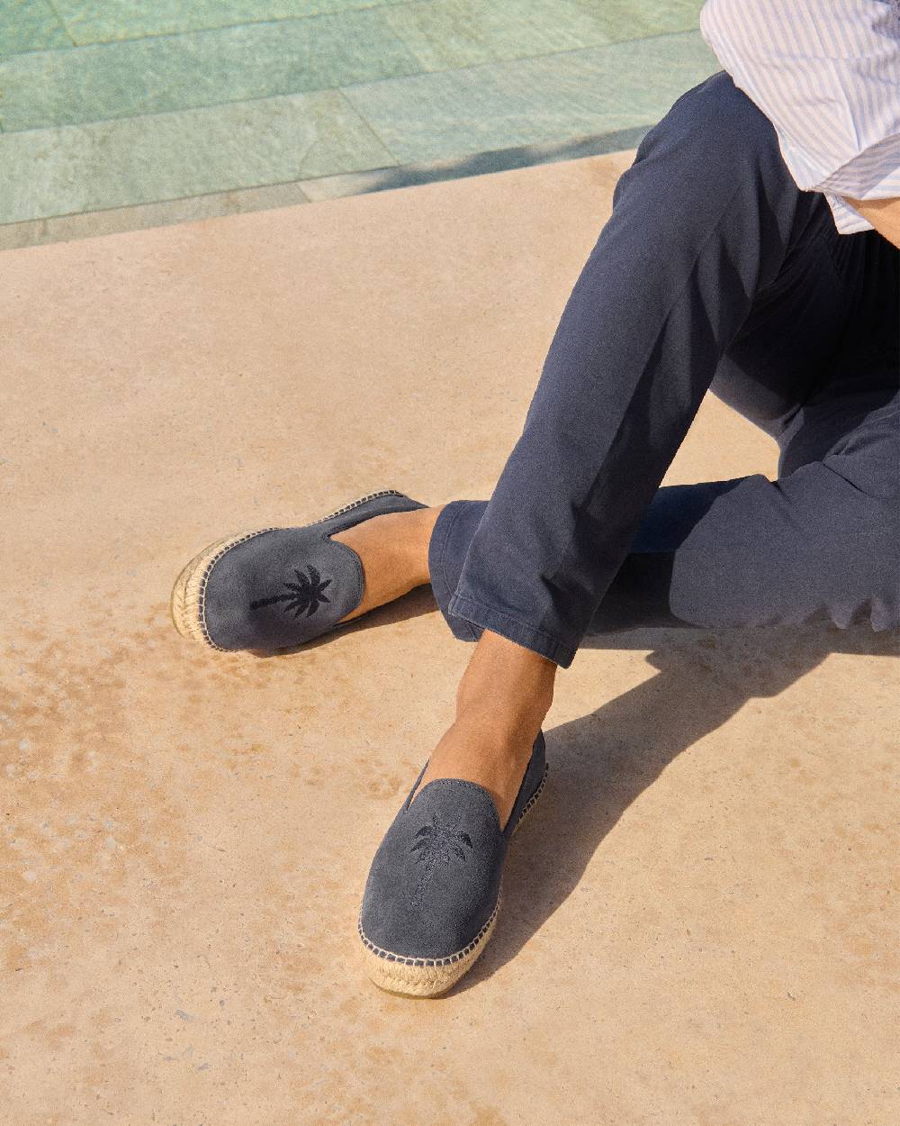 Manebí Espadrillas Piatte In Pelle Scamosciata - Palm Springs - Blu Patriot + Palmo In Tono