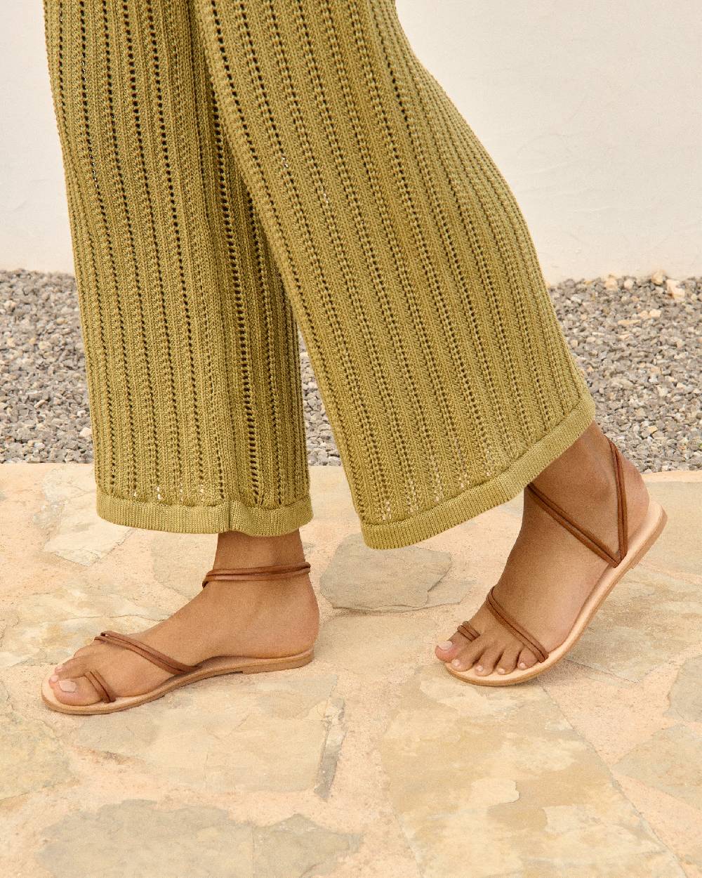 Manebí Francesca Leather Sandals - Toe Ring Tan Stripes