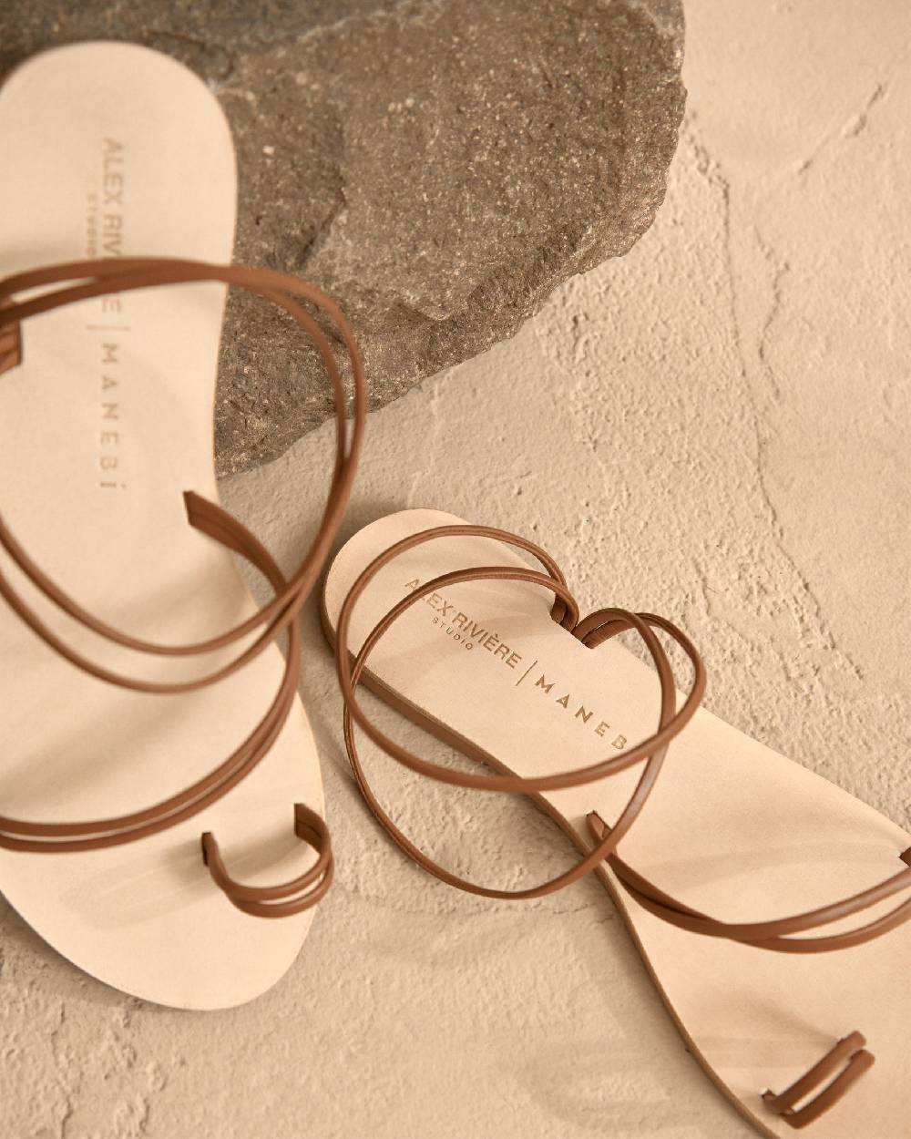 Manebí Francesca Leather Sandals - Toe Ring Tan Stripes