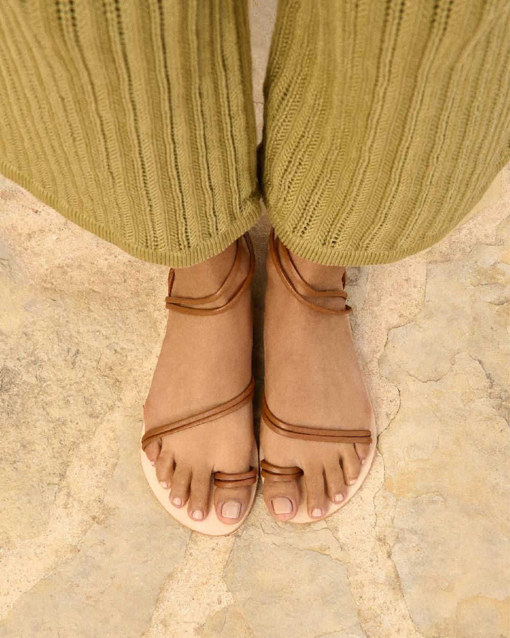 Manebí Francesca Leather Sandals - Toe Ring Tan Stripes