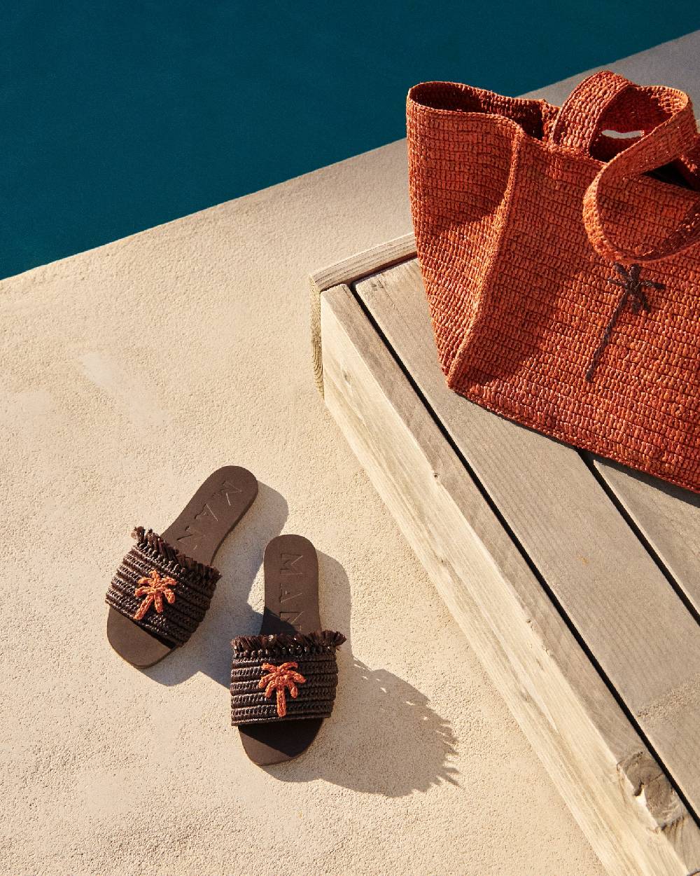 Manebí Fringed Knots Raffia|and Leather Sandals - Yucatán Cocoa With Orange Dust Palm