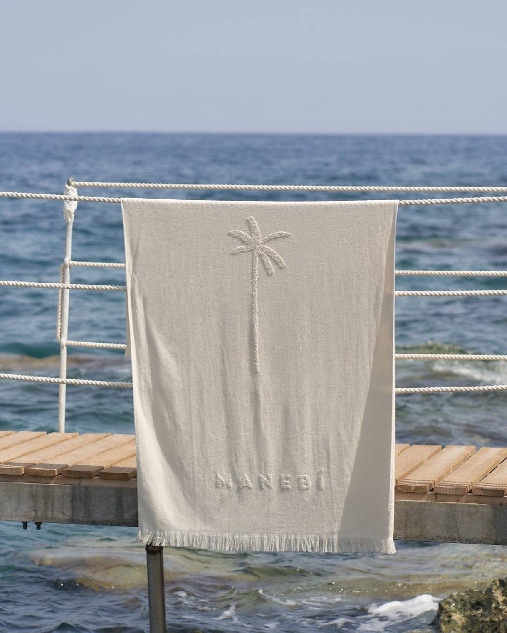 Manebí Jaquard Beach Towel - Embroidered Palm With Palm \u0026 Logo Sand