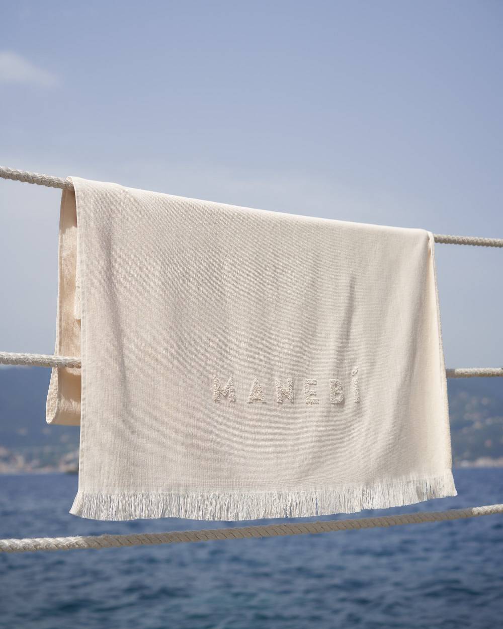 Manebí Jaquard Beach Towel - Embroidered Palm With Palm \u0026 Logo Sand