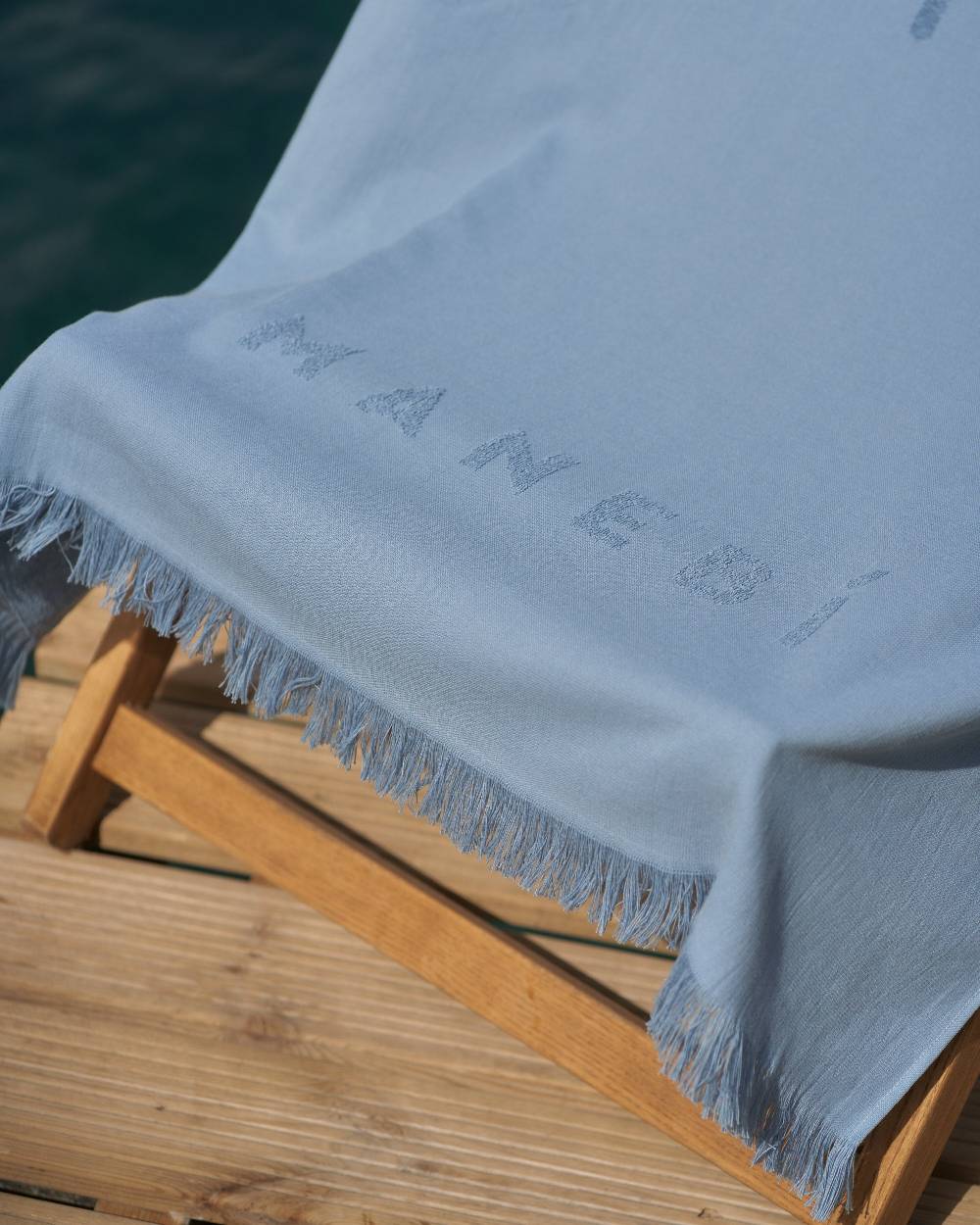 Manebí Jaquard Beach Towel - Embroidered Palm With Palm \u0026 Logo Indigo