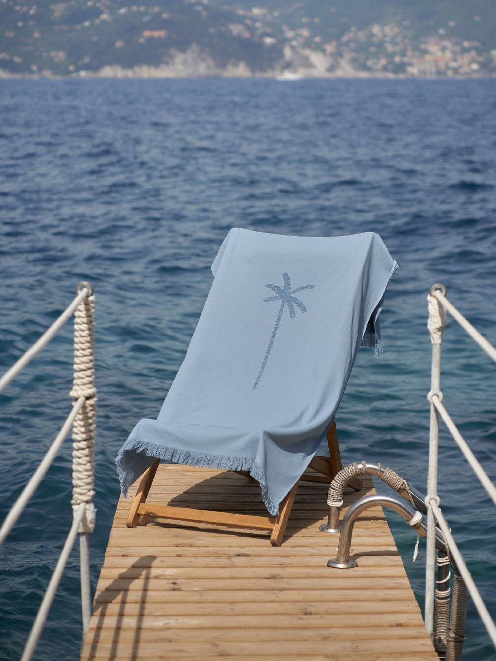 Manebí Jaquard Beach Towel - Embroidered Palm With Palm \u0026 Logo Indigo