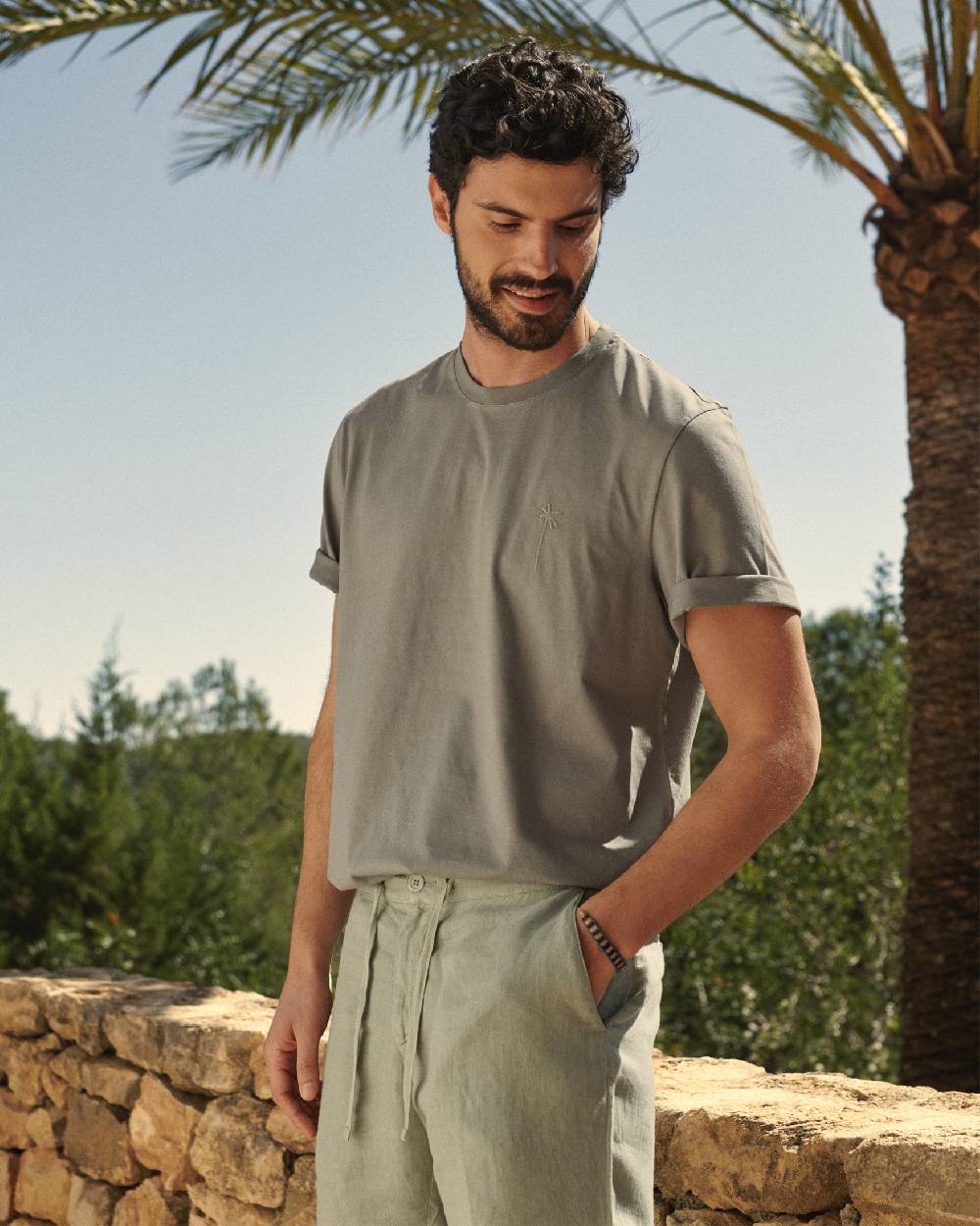 Manebí Jersey L. A. T-Shirt - Embroidered Mud Matching Palm And Back Logo Embroidery