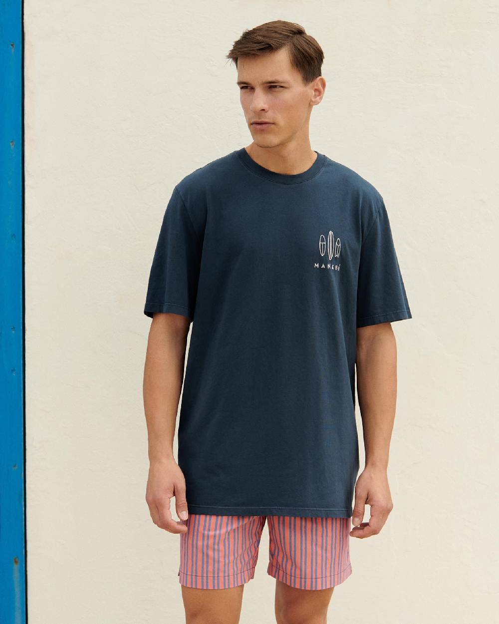 Manebí Jersey L. A. T-Shirt - Embroidered Night Blue And Off White Surf Logo