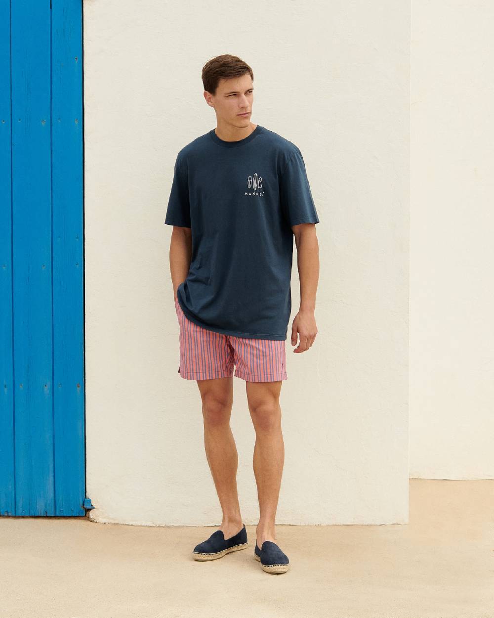 Manebí Jersey L. A. T-Shirt - Embroidered Night Blue And Off White Surf Logo