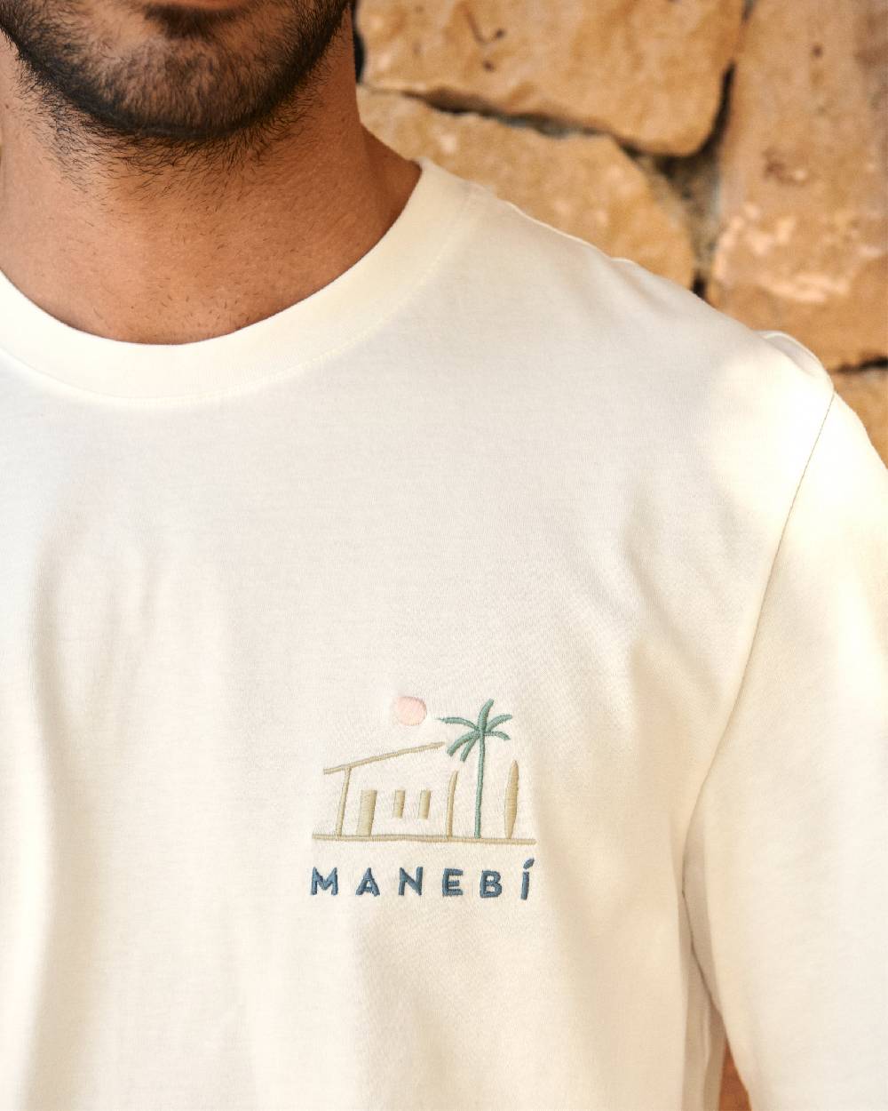 Manebí Jersey L. A. T-Shirt - Embroidered Off White And Multicolor House Embroidery