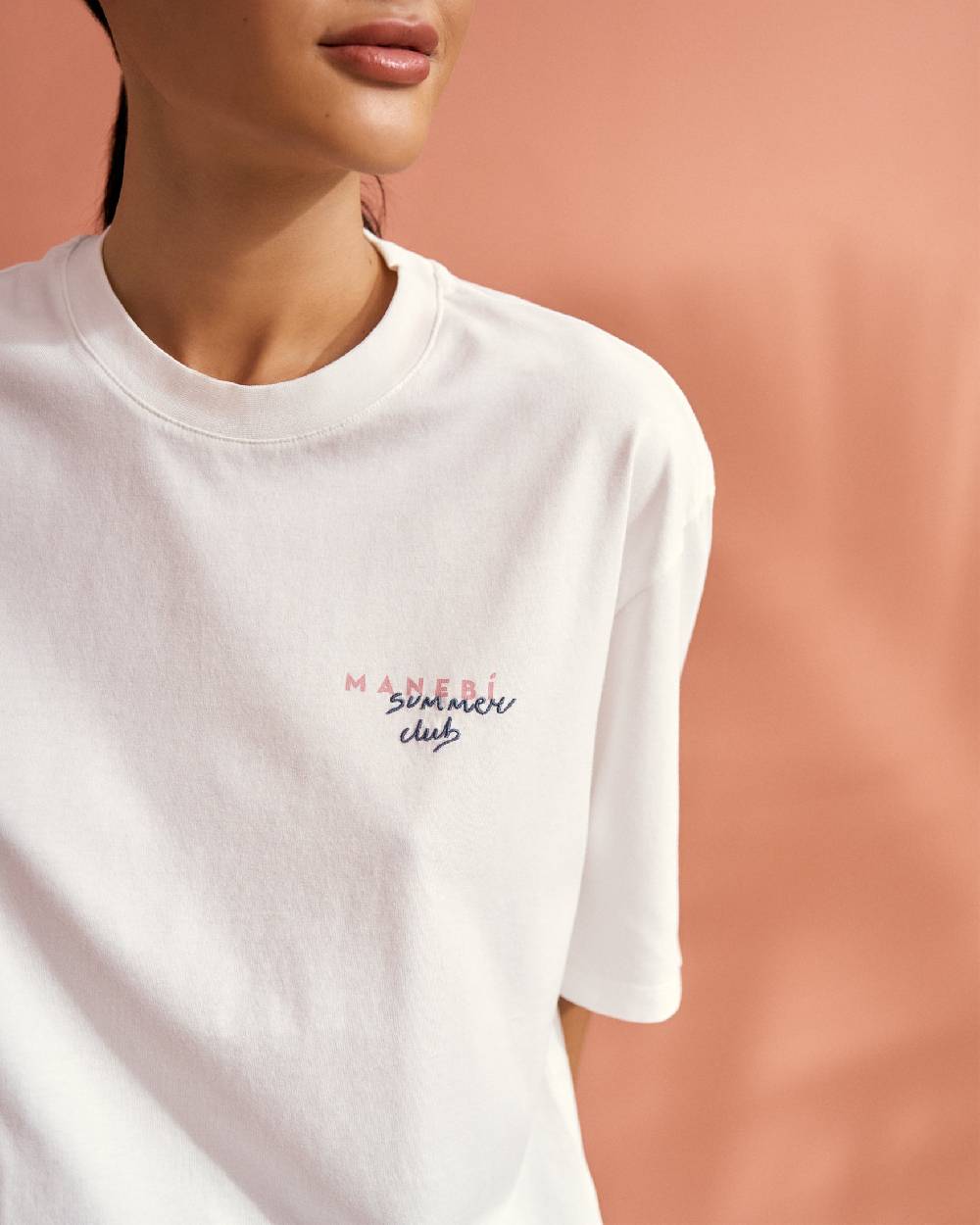 Manebí Jersey L. A. T-Shirt - Embroidered Off White, Indigo Embroidery \u0026 Sunset Back Print